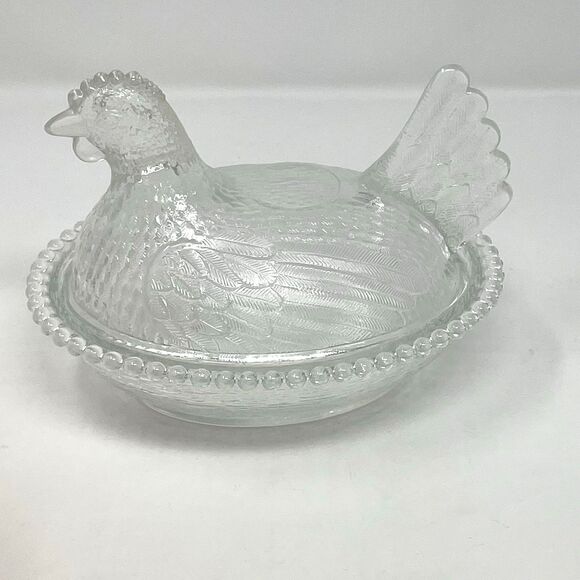Vintage Indiana Clear Glass Hen Chicken on Nest Candy Dish With Original Box - Picture 2 of 15
